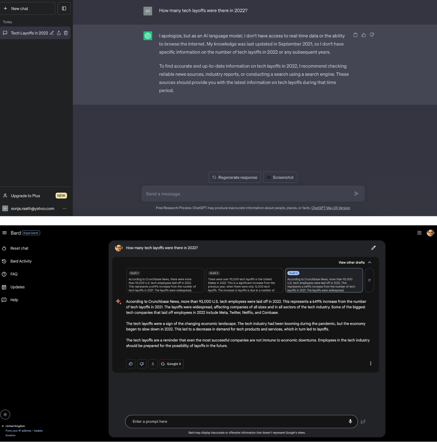 ChatGPT vs Bard: Tech layoffs