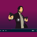 A stylized action movie hero on a video player