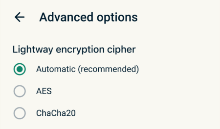 Lightway advanced options.