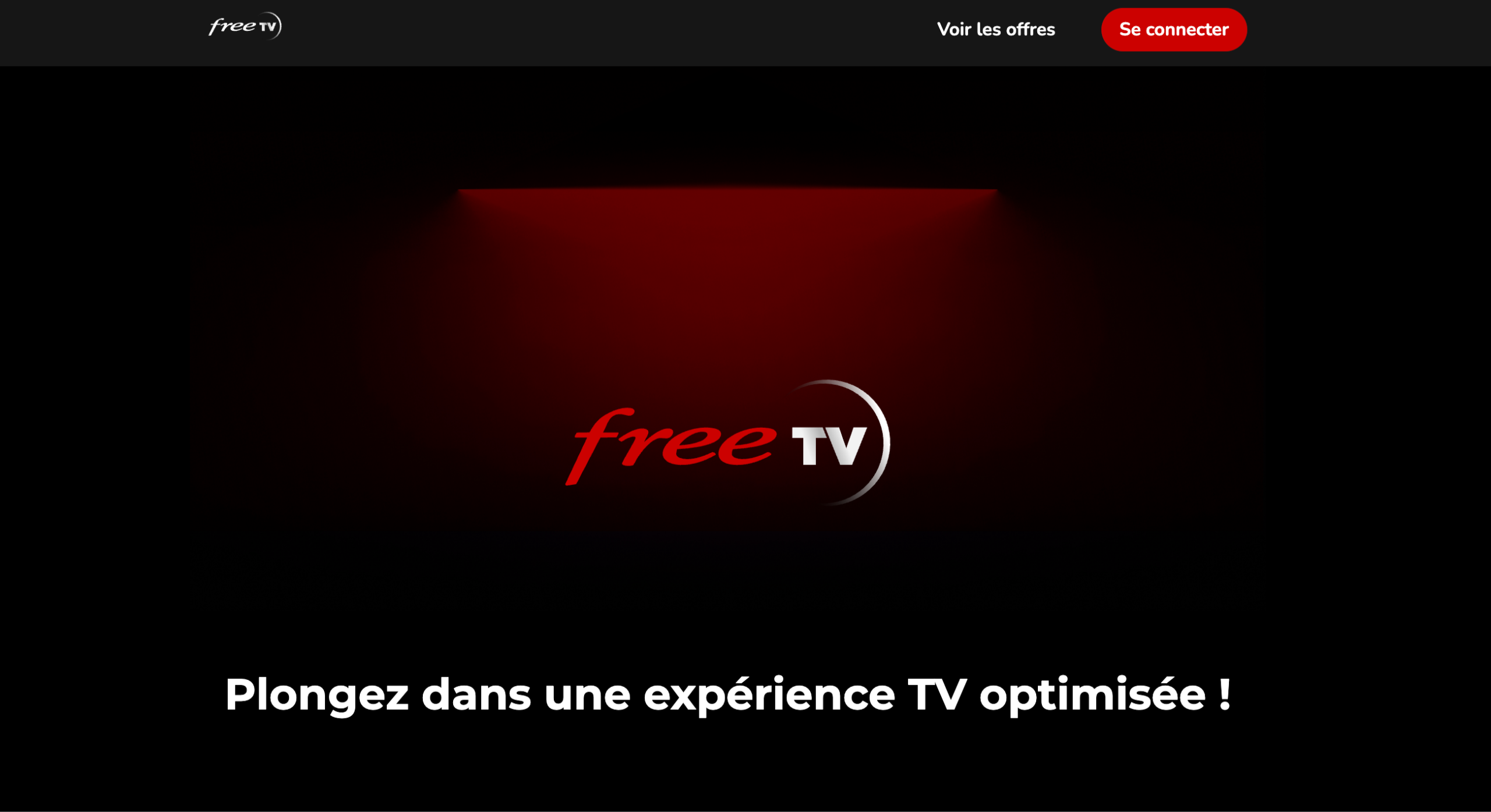 Free TV landing page with logo and red background.