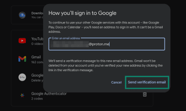 Replacing a Gmail address with an alternate email.