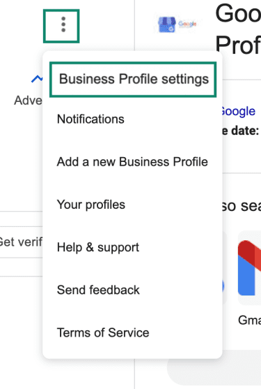 The Google Business Profile settings.