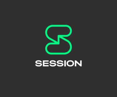 Session messenger logo. A green, stylized ‘S’ icon above the word ‘SESSION’ in white capital letters on a dark gray background.