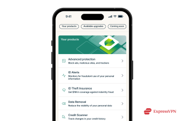 ExpressVPN's extra features screen on mobile showing the Data Removal tool.