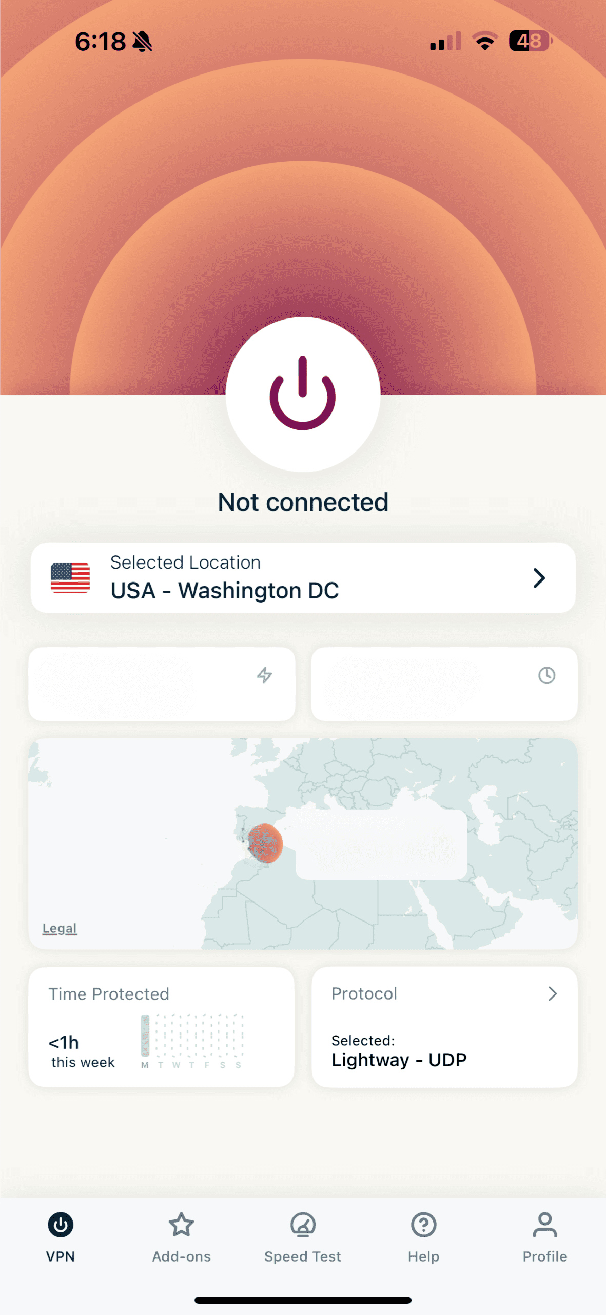 ExpressVPN main screen showing VPN about to connect