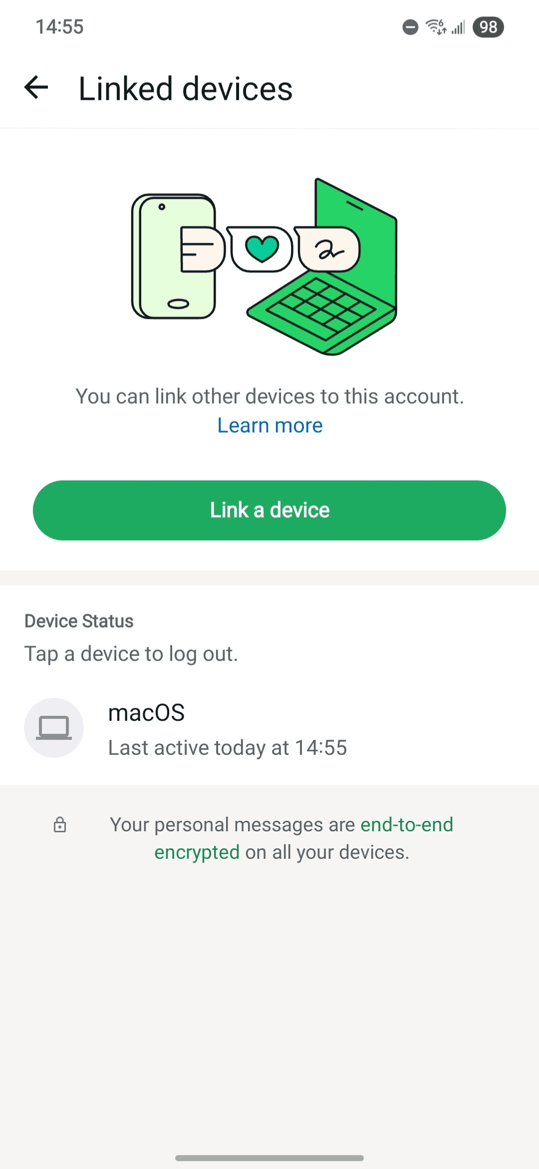 WhatsApp's Linked devices menu.