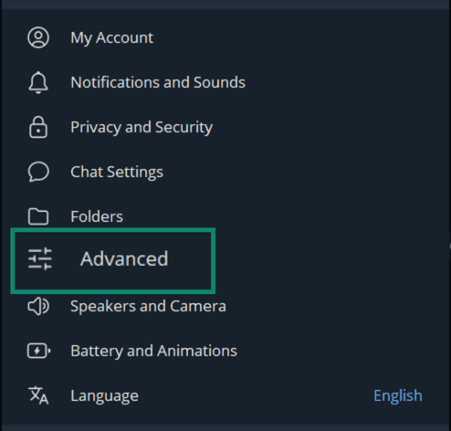 The Telegram Advanced settings on desktop.
