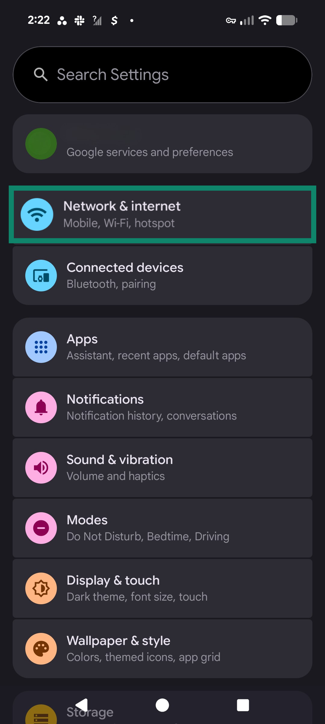 Open Settings and tap Network & internet.
