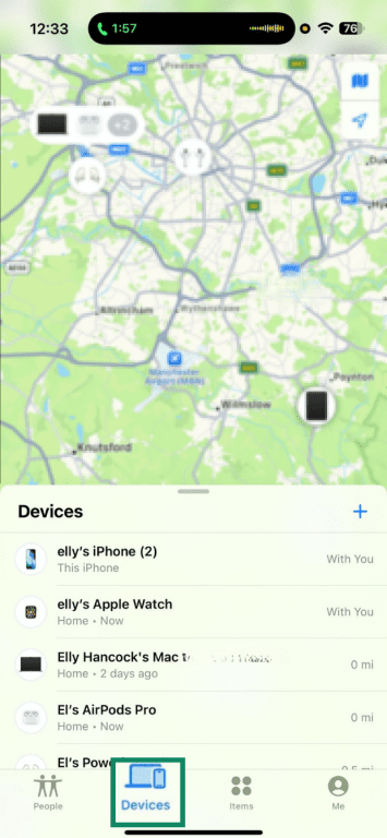 Tap the Devices tab and select the device you’ve lost.