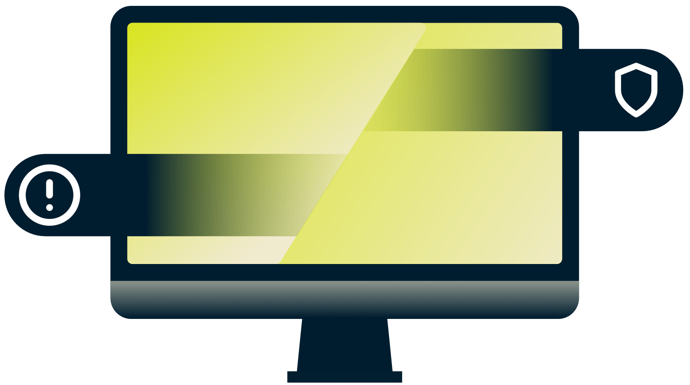 TV avec exclamation et bouclier.