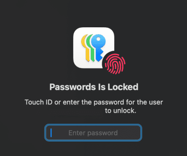 macOS device showing authentication needed to access Passwords app