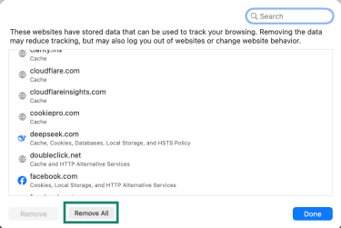 n the window that appears, click Remove All, then confirm