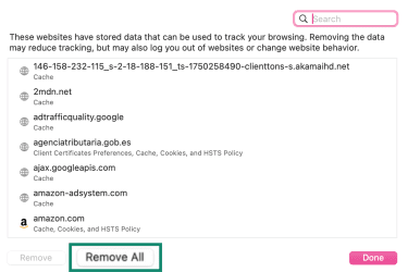 Clearing all cookies on Safari.