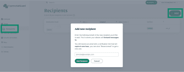 Adding a new recipient so ExpressMailGuard knows where to forward incoming mail.