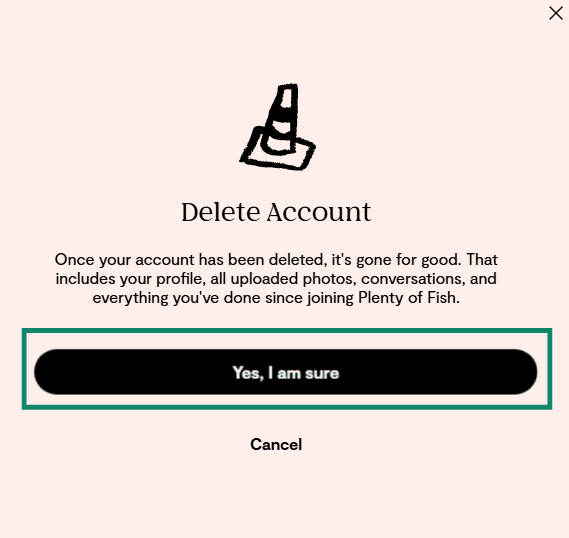 POF account cancellation confirmation screen