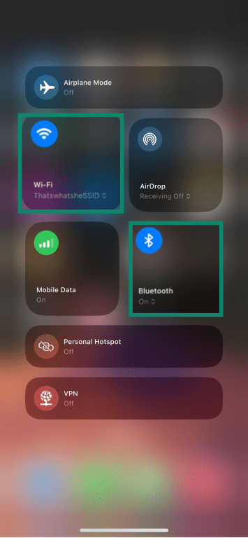 The Wi-Fi and Bluetooth toggles on iPhone.