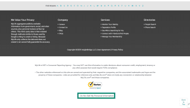 MyLife opt-out form showing required fields